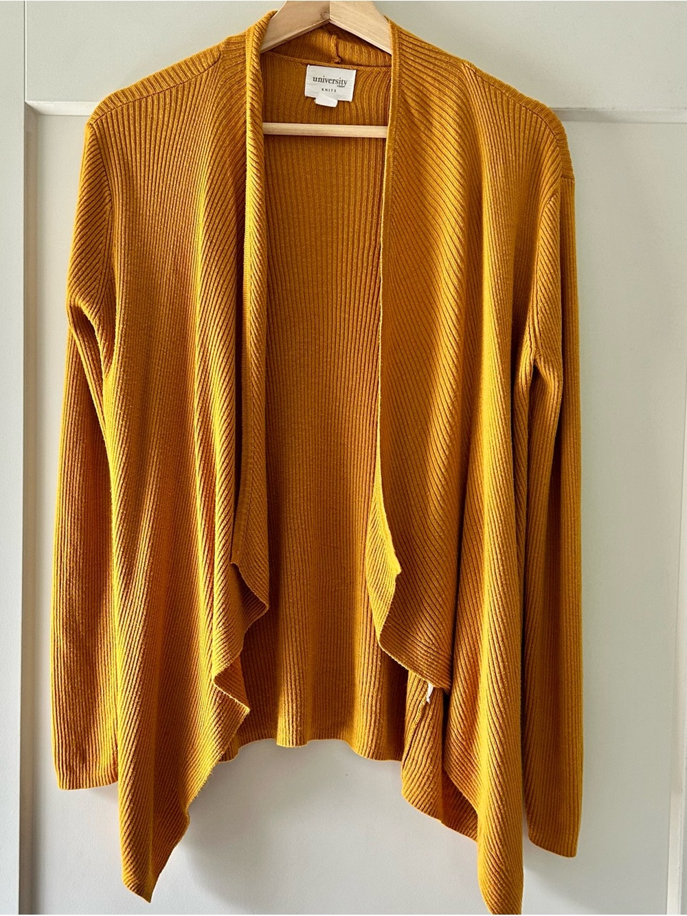 🍁University Ribbed Open-Front Cardigan in Mustard size S